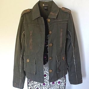Passport jacket w/unique embroidered rhinestone bird